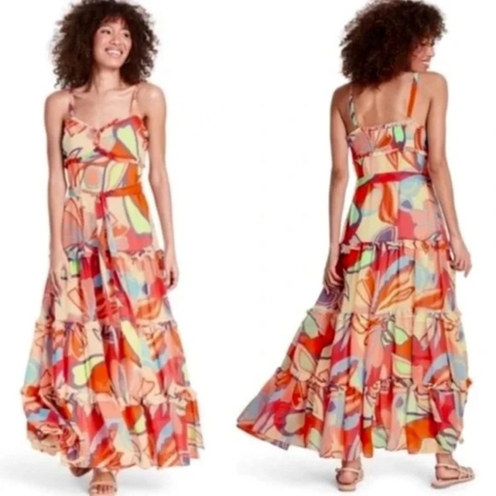 Alexis for Target Mixed Floral Sleeveless‎ Tiered Ruffle Maxi Dress Sz L Boho